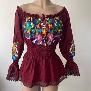 Matices. Multi color embroidered long sleeve MEXICAN  blouse , Size M